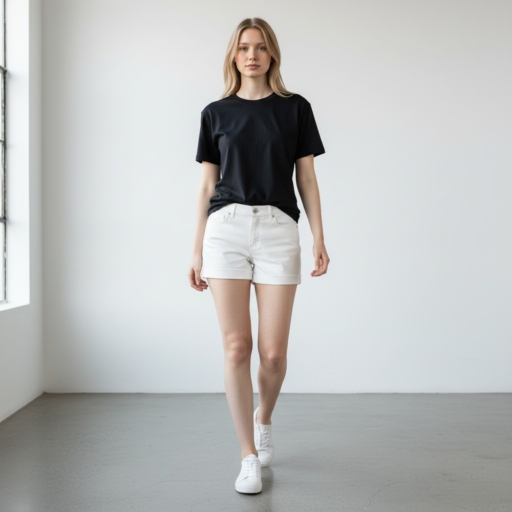 Loft Women's White‎ Cotton Blend Low Rise Raw Hem Cuffed Jean Shorts Size 26/2